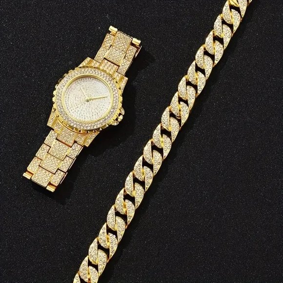 1pc Men's Calendar Quartz Watch & 1pc Bracelet (Watch Set) - Picture 3 of 6